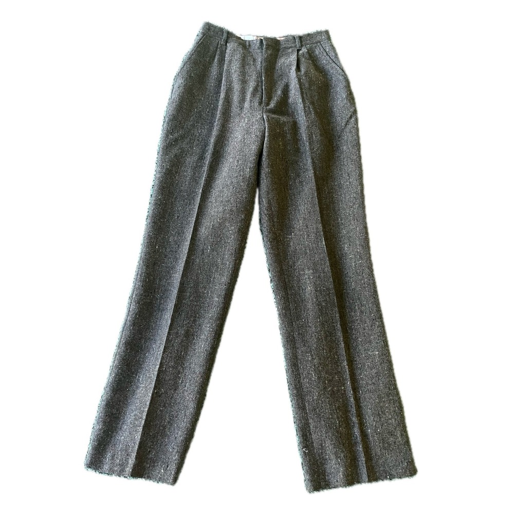 Vintage 100% Wool Tweed Pleated Trousers Brown Tweed Preppy Fall 26 Waist